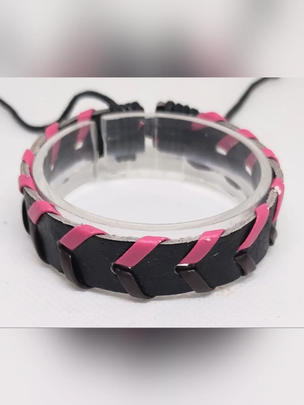 Men's Bracelet Leather Braided Black‎ Pink Jewelry New g2